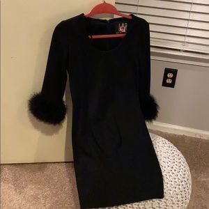 Black Faux Fur Cuff Dress Size S